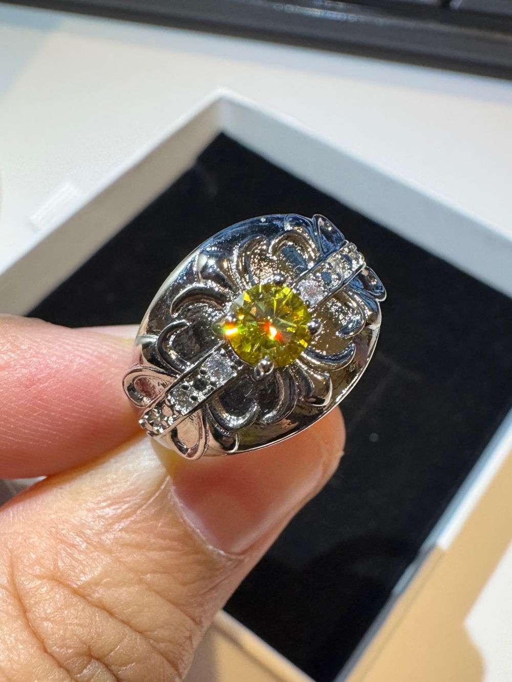 Citrine stone stainless steel Floral Ring Center Stone adjustable